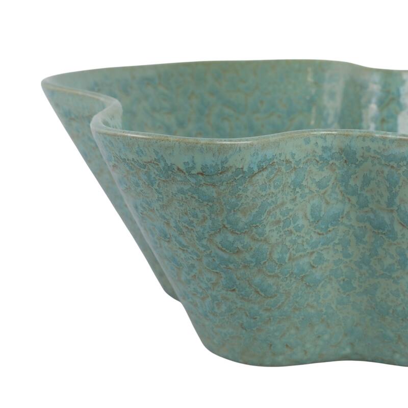 Ceramic Decorative Bowl with Wavy Edge and Textured Design - 13" Green - 13" x 13" x 4"