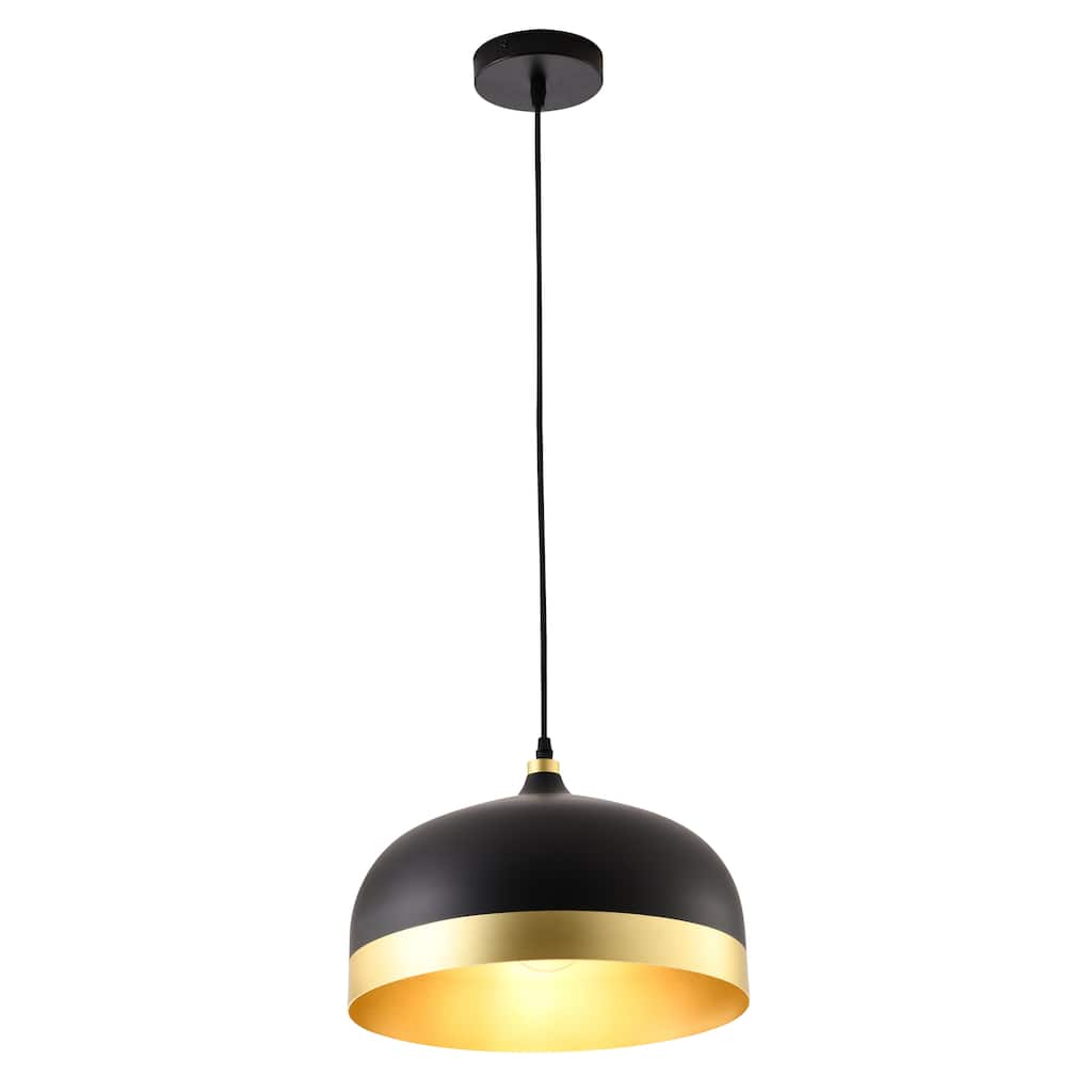 Industrial 1 Light Black Metal Pendant With Gold Aluminum