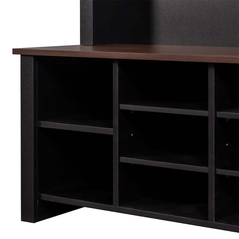 4-in-1 Hall Tree with 6 Hooks,Entryway Bench with Adjustable Shelves