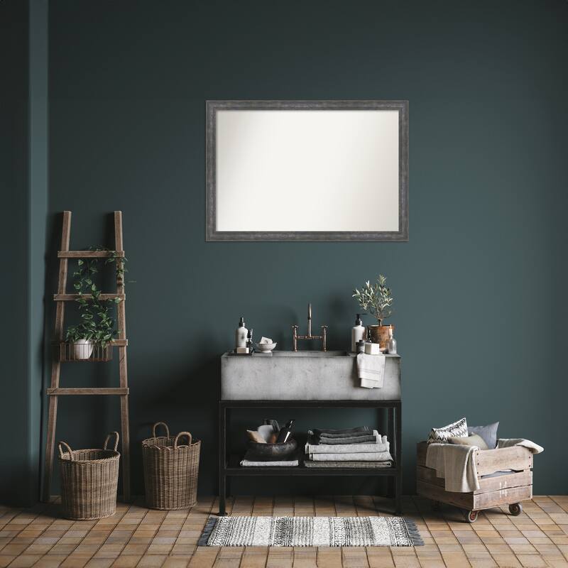 Angled Non-Beveled Wood Framed Bathroom Vanity Wall Mirror