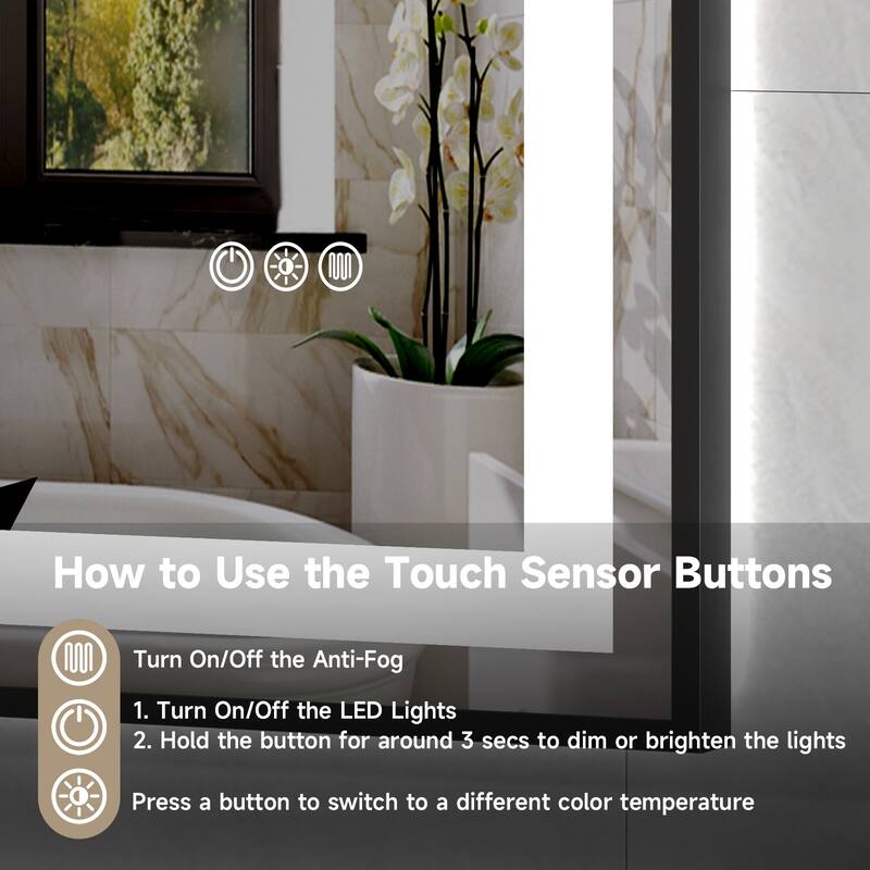 Modern LED Bathroom Mirror with Adjustable Color Temperature and Anti-Fog Dimmable Light - 40” x 32” x 0.16”