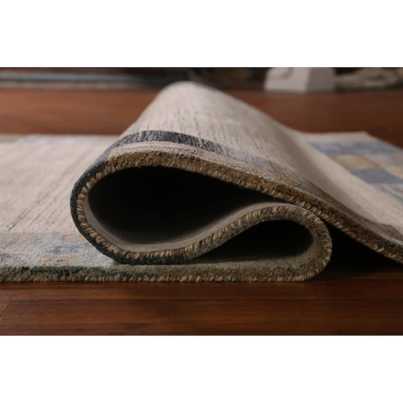 Geometric Gabbeh Indian Area Rug Handmade Beige Wool Carpet - 5'3" x 7'7"