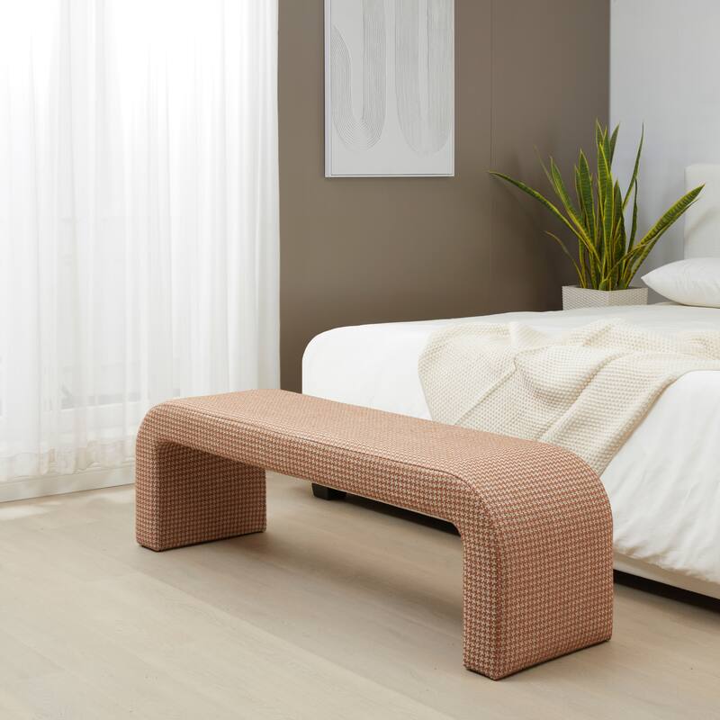 SAFAVIEH Couture Tuyet Curved Waterfall Upholstered Bench (Fully Assembled) - 62" Wx18" Dx19" H - 62"W x 18"D x 19"H