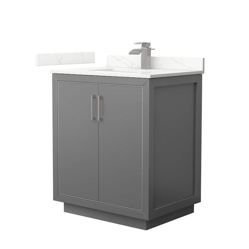 Wyndham Collection WCF111130S-QTZ-UNSMXX Icon 30" Free Standing Single - Dark Gray / Giotto Quartz Top / Brushed Nickel