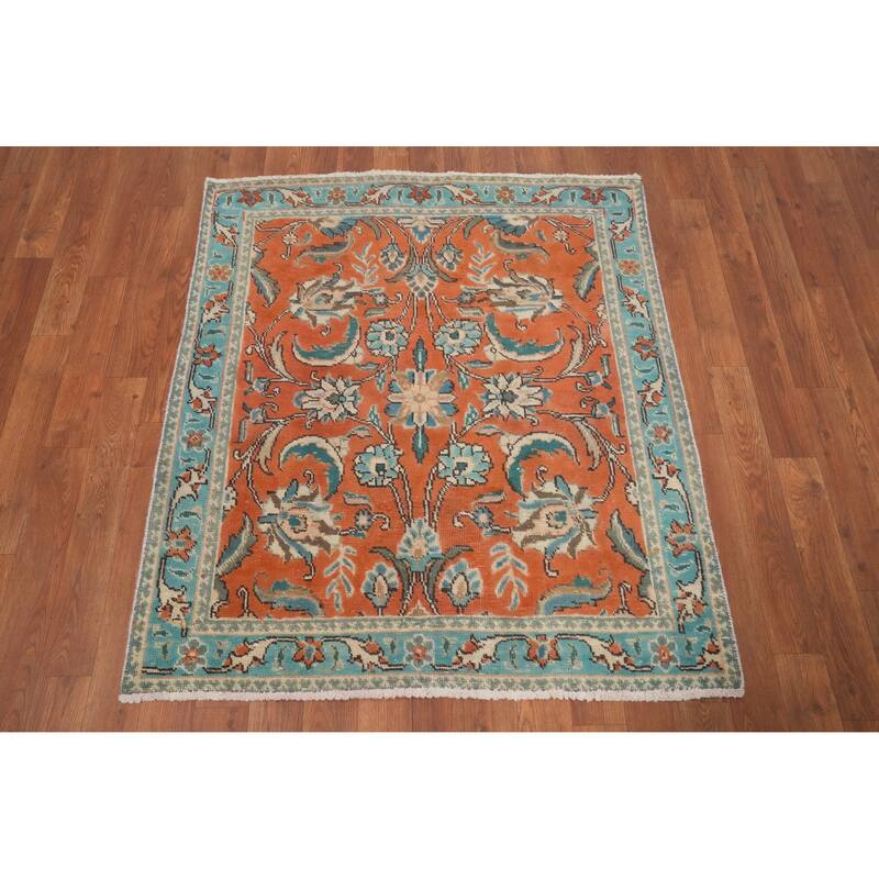 Hand Knotted Oriental 100% Wool Carpet Traditional All-Over Oranges & Rust Tabriz Area Rug - 3' 8'' X 3' 2''