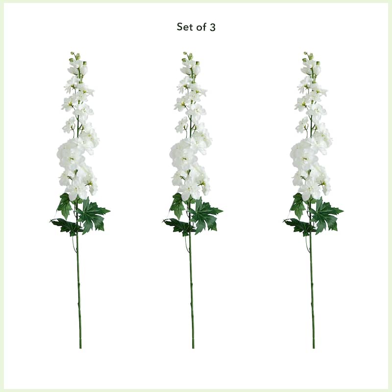 Delphinium Blossom Artificial Floral Stem Sprays - 39" - White - Set of 3