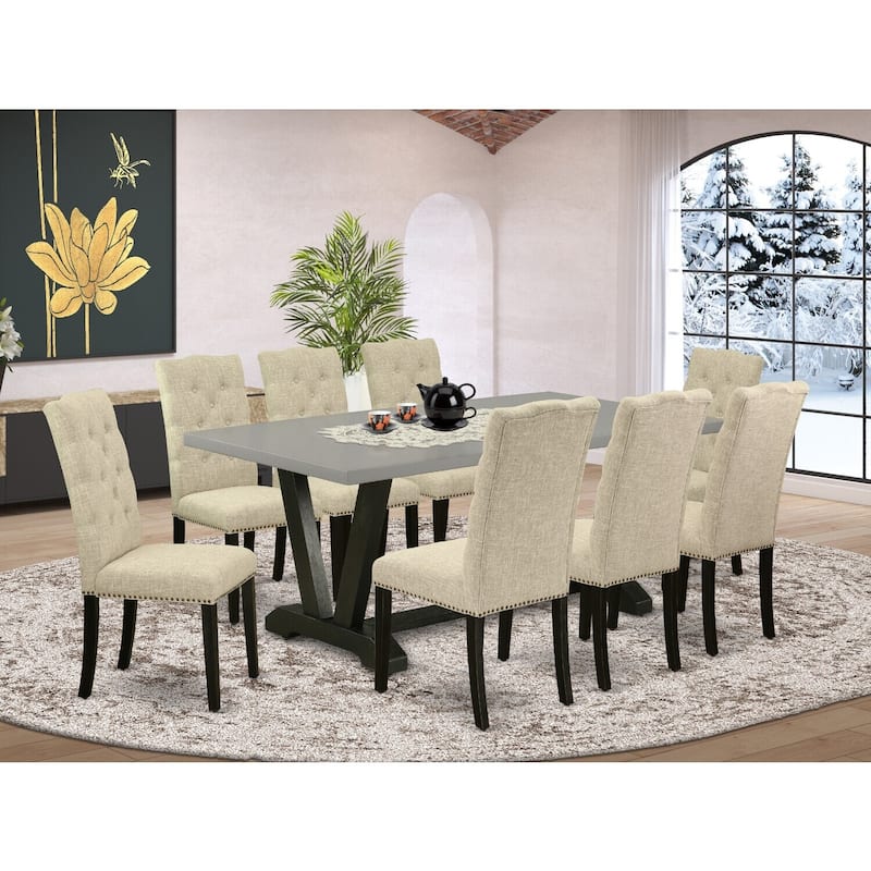 Tuscan Dining Set - 9 Piece Kitchen Table Set - Rectangular Table with 8 Parsons Chairs - Hardwood Frame