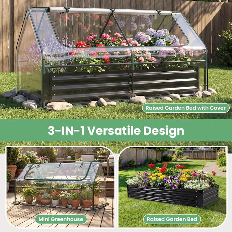 Gymax Raised Garden Bed w/ Cover 69'' x 33'' x 12'' Planter Box w/