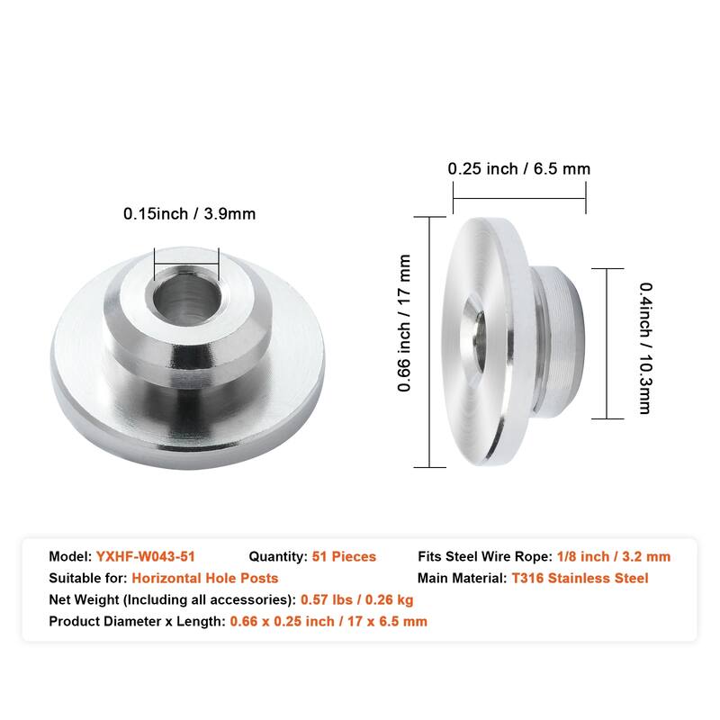UIMOSO 51Pack Cable Railing Kit 1/8" Wheel Protector Sleeves, Bundle with Black Invisible 1/8" Swage Tensioner and Terminal