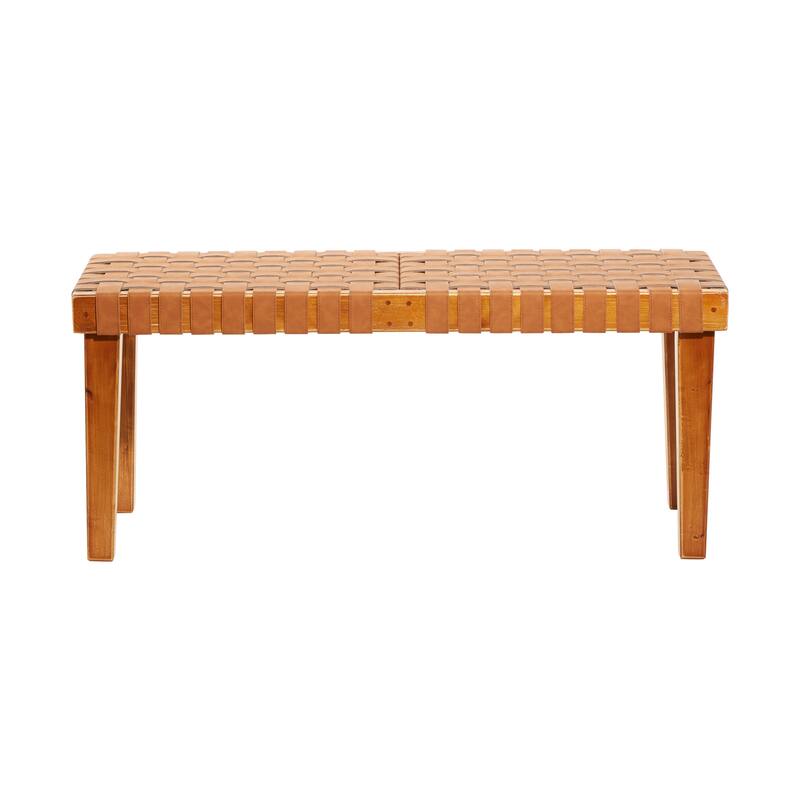 Brown Wood Woven Bench
