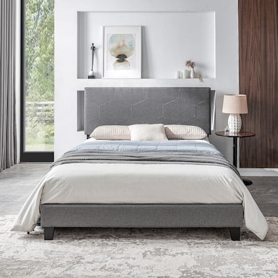Queen Size Upholstered Platform Bed with Slat Support