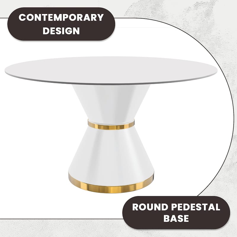 Round Dining Table with a Glass/Stone Tabletop in Qorvus Series by LeisureMod