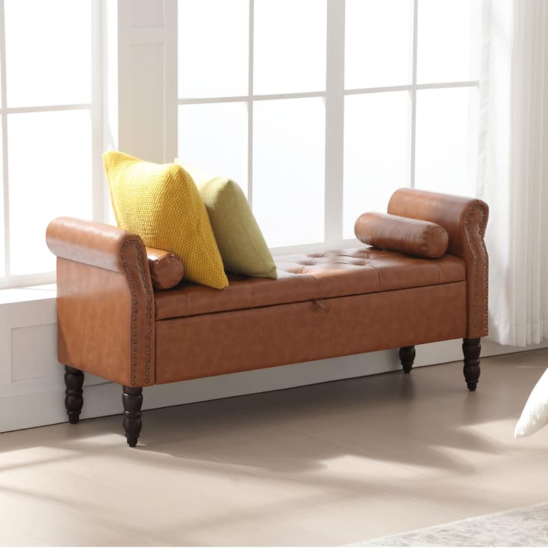 HOMYKA Storage Ottoman Bench with Rolled Arm