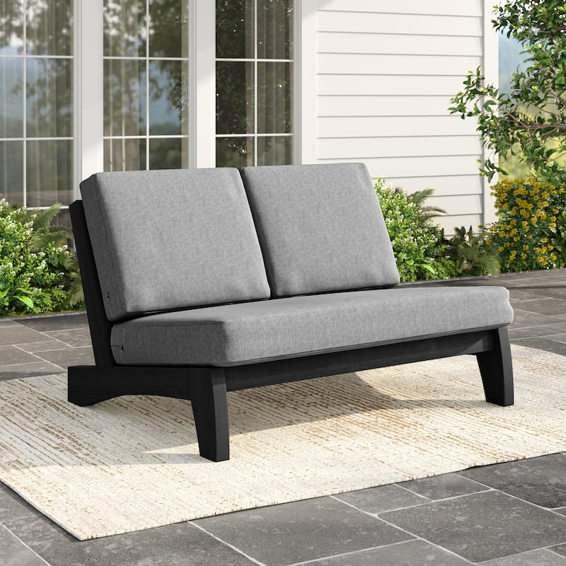 Outdoor Patio Solid Wood Chairs Loveseat Table Chat Set with Cushion - Loveseat - Grey Loveseat(Separate Cushion)