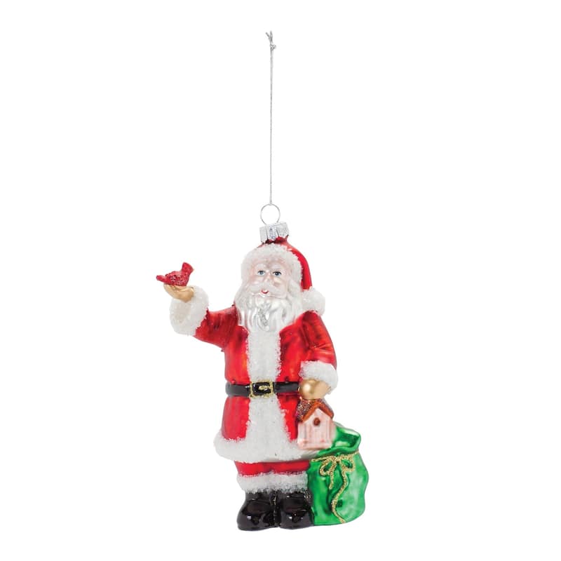 Set of 6 Santa with Cardinal Christmas Ornaments 6.25"