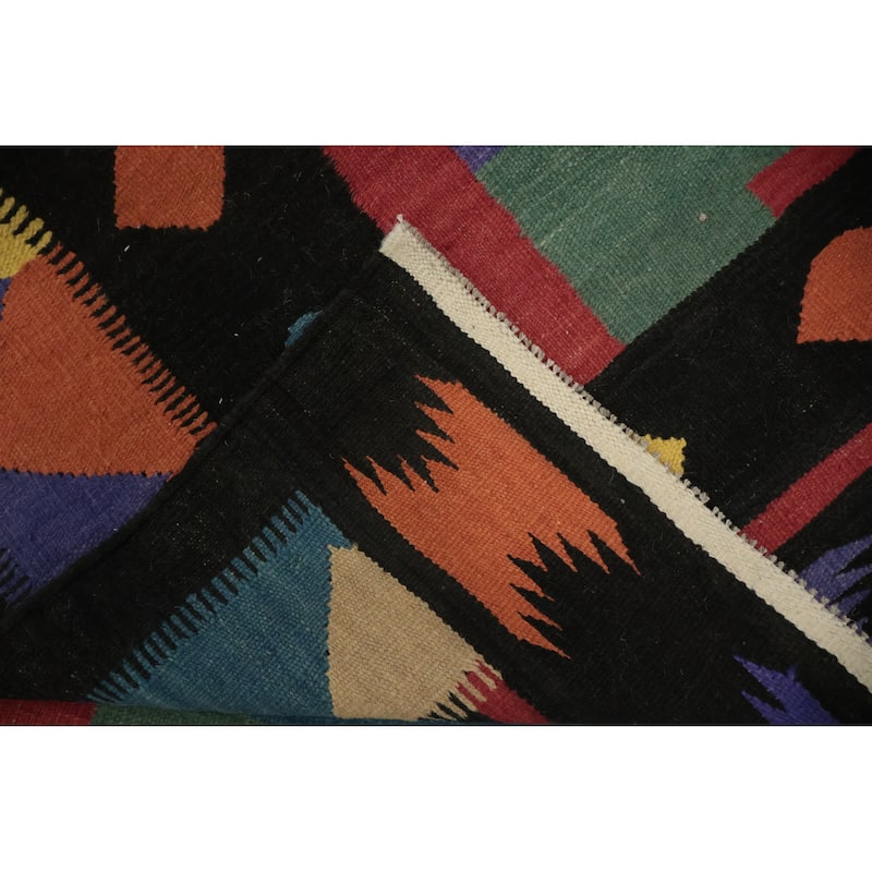 Hand Woven Oriental 100% Wool Carpet Southwestern Modern Multi-Colored Kilim Area Rug - 9' 8'' X 7' 11''