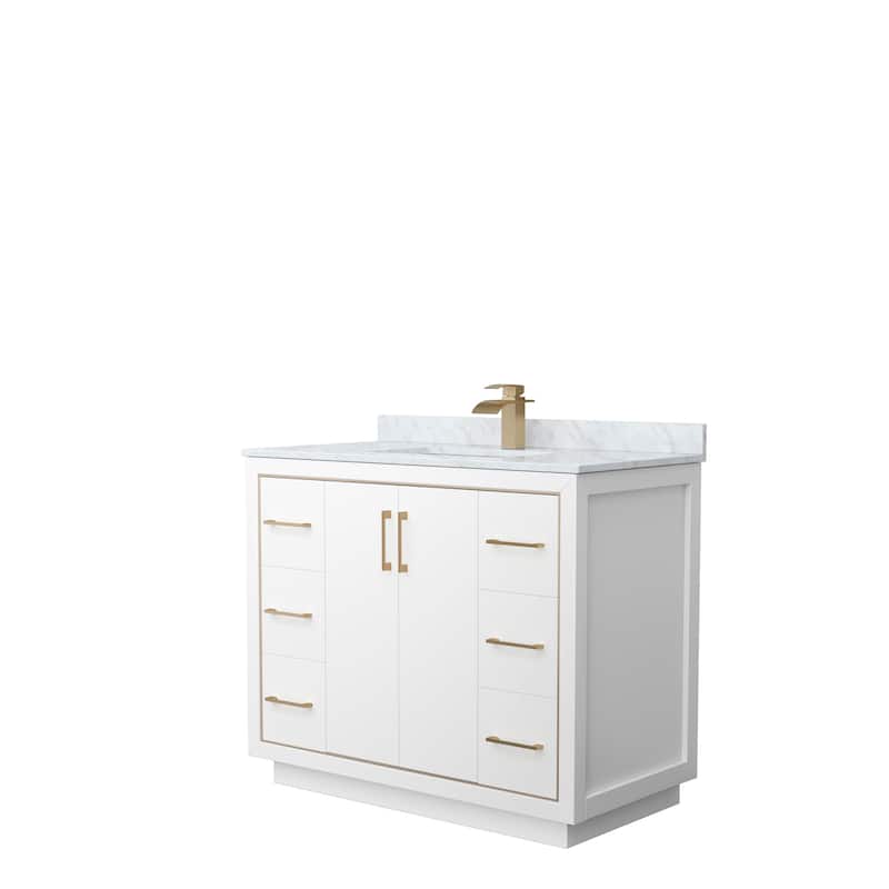 Icon Single Vanity Set, White Carrara Marble Top, No Mirror - 42-Inch Single - White, Bronze Trim, White Carrara Marble Top