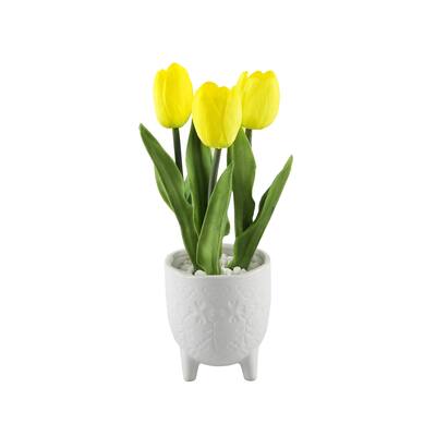 Real-touch Tulips in 4.5" Lobster Ceramic Footed - ONE-SIZE