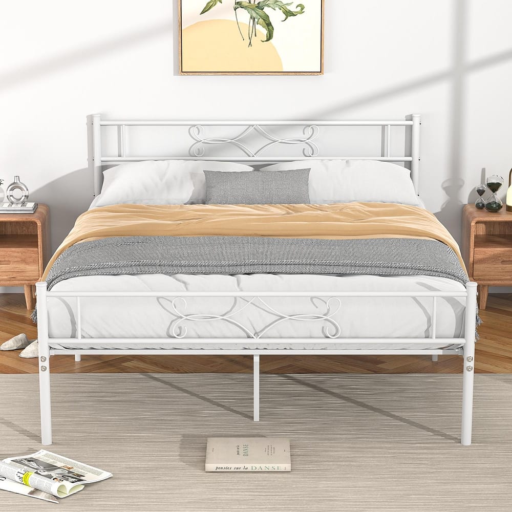 Javlergo Elegant Metal Platform Bed Frame with Headboard and Footboard Under Bed Storage Foundation No Box Spring Needed