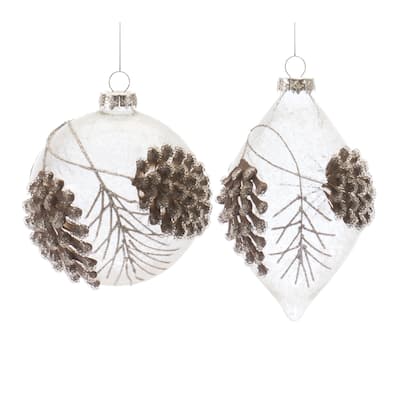 Set of 6 Beaded Glass Pinecone Christmas Ball and Drop Ornaments 5.75"