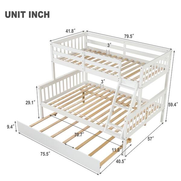 Twin Over Full Bunk Bed with Trundle, Detachable Bunk Beds with Ladder