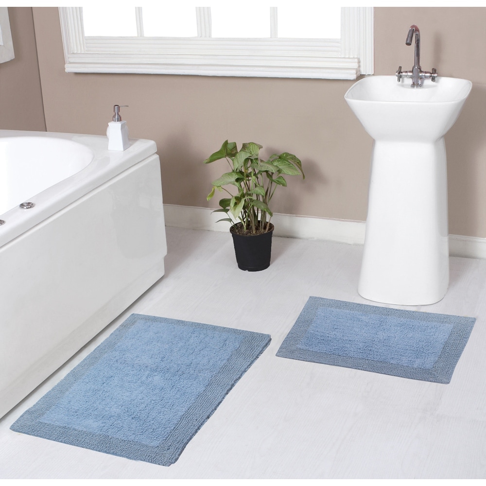 Solid Gray Bathroom Rugs Sets, Non Slip Bath Mats, 2-Piece Bathroom Rugs  Sets