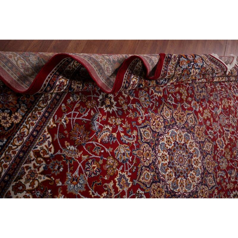 Traditional Red Kashan Turkish Rug Medallion Machine-Made Carpet - 9'8" x 12'6"