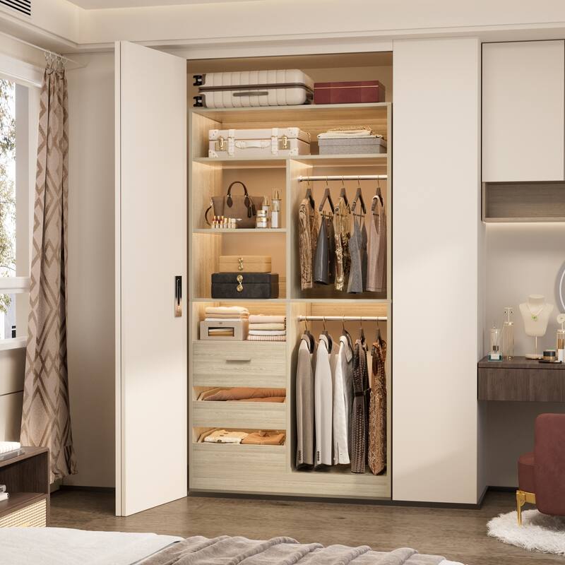 36" Freestanding Closet System With 3 Drawers and 2 Hanging Rods,Multi-Purpose Wardrobe Closet Rack