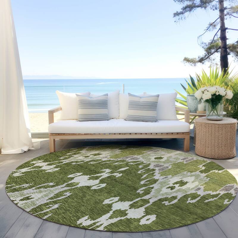 Machine Washable Indoor/ Outdoor Chantille Global Boho Rug - Olive - 8' x 8'