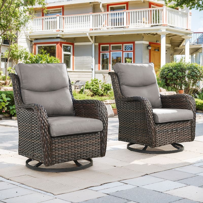 Swivel Patio Wicker Chairs Set of 2- Grey cushion - Brown - Grey - Brown