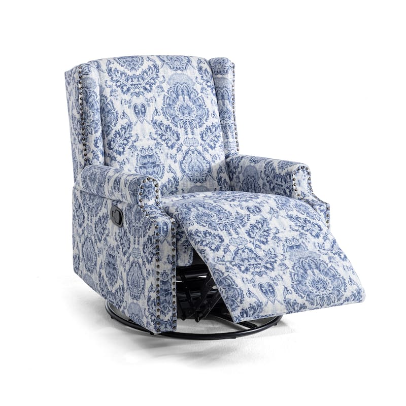 UIXE Roderich Farmhouse Floral Print Swivel Rocker Push Back Recliner