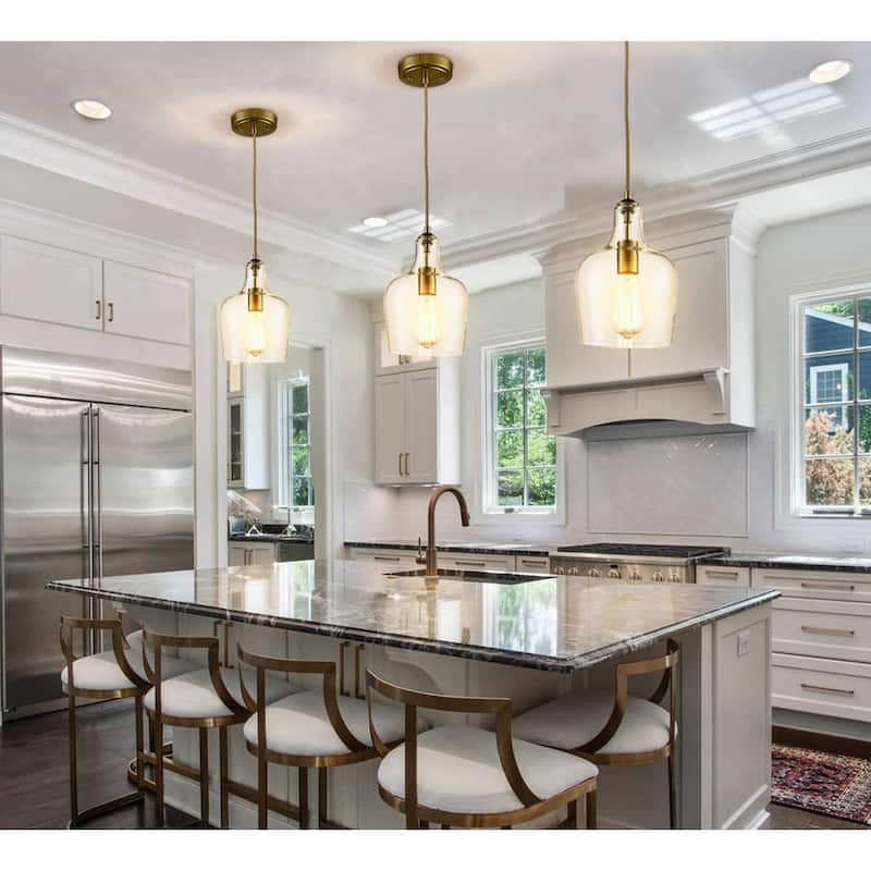 Terzi Modern Gold with Bell Shade Glass Shade Adjustable Pendant Light Fixture, 1-Light