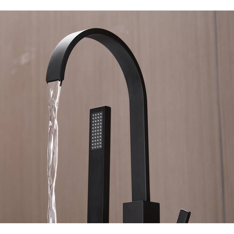 Freestanding Bathtub Faucet Tub Filler Black Floor Mount w/Hand Shower