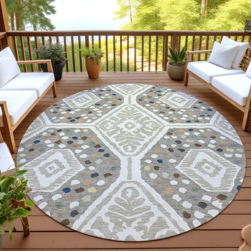 Machine Washable Indoor/ Outdoor Global Nipsey Chantille Rug - Ivory - 8' x 8'