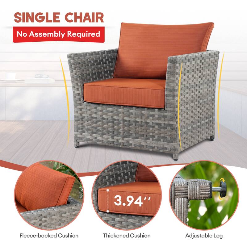 XIZZI 10-piece Patio Rattan Wicker Furniture with Rectangular Fire Pit