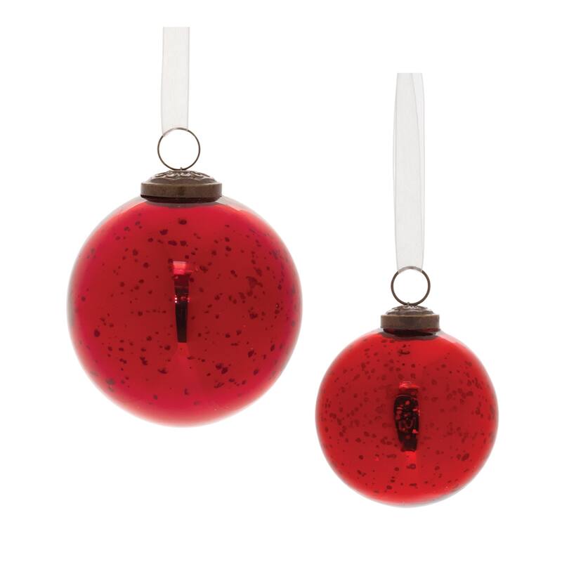 Mercury Glass Christmas Ball Ornaments - 4" (100mm) - Red - 6ct