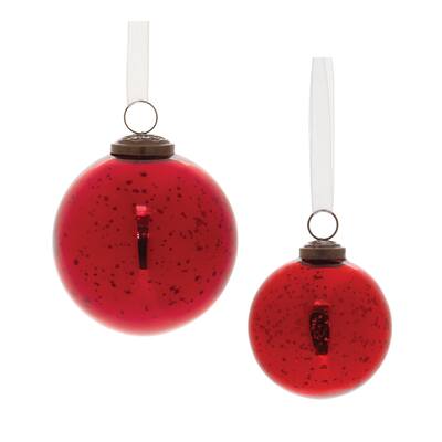 Mercury Glass Christmas Ball Ornaments - 4" (100mm) - Red - 6ct