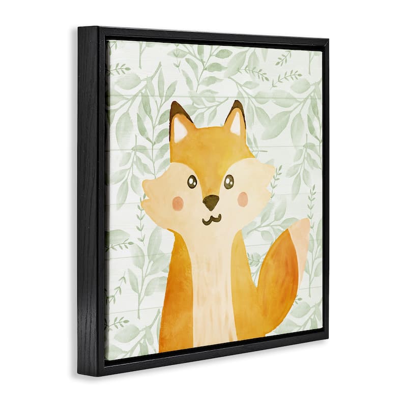 Stupell Whimsical Fox on Florals Framed Floater Canvas Wall Art Design By Kim Allen