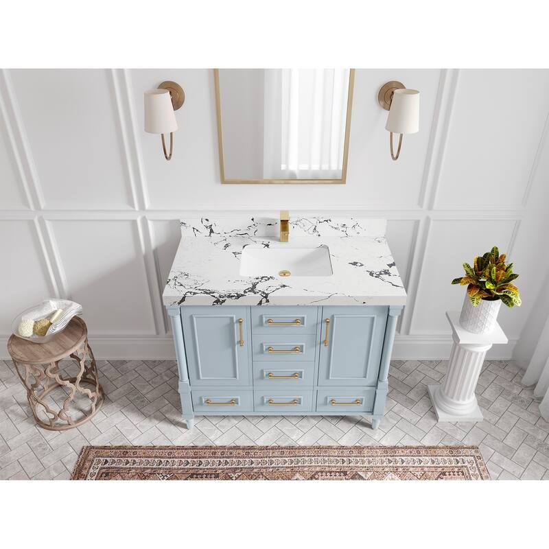 Willow Collections 42 in. W x 22 in. D Aberdeen Single Bowl Sink Bathroom Vanity in Pewter Green with Countertop