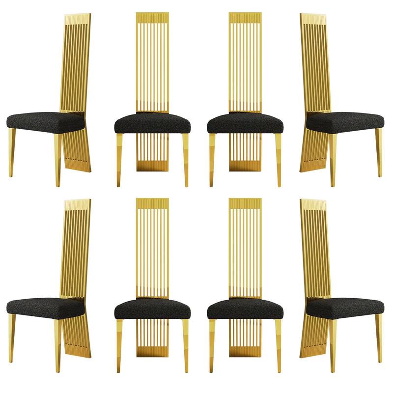 Modern Luxury Boucle Dining Chairs with High Back Design and Metal Legs - Black Gold - Set of 8