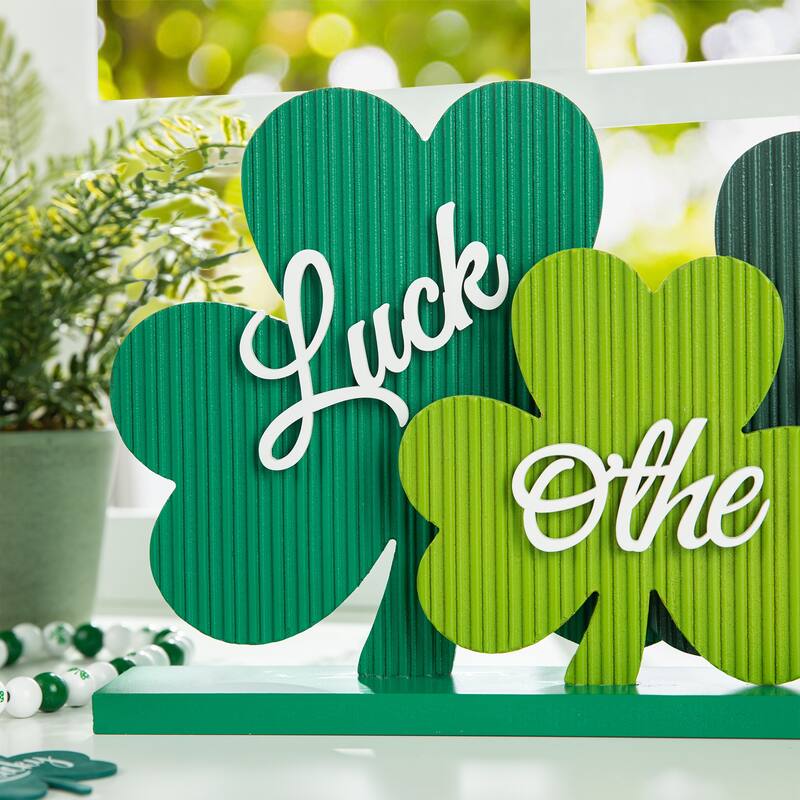 Glitzhome 16"L St. Patrick's Wooden Shamrocks Table decor