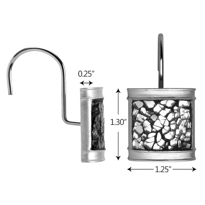 Creative Scents Elegant Crackled Glass Silver Shower Curtain Hooks - Set of 12