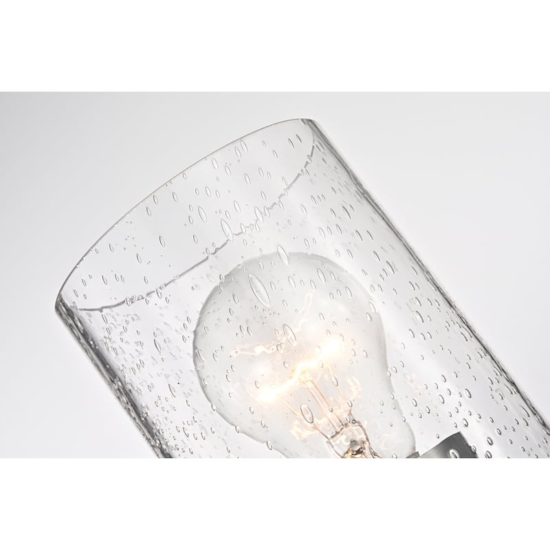 Brushed Nickel and Wood 3-Light Vanity with Seedy Glass Sconces - Brushed Nickel and Wood