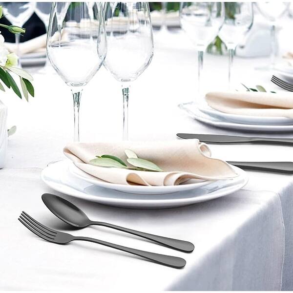 60Piece Black Silverware Set with Stainless Steel Flatware for 12 On