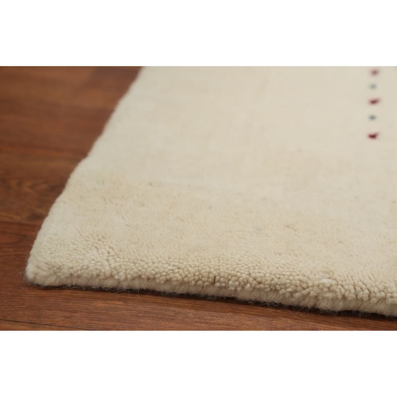 Hand Knotted Oriental 100% Wool Carpet Tribal Animal Pictorial Beige & Ivories Gabbeh Area Rug - 6' 6'' X 6' 6''