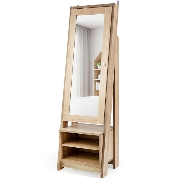 slide 2 of 8, 2-in-1 Wooden Cosmetics Storage Cabinet with Full-Length Mirror and Bottom Rack - 21" x 16" x 68" (L x W x H)