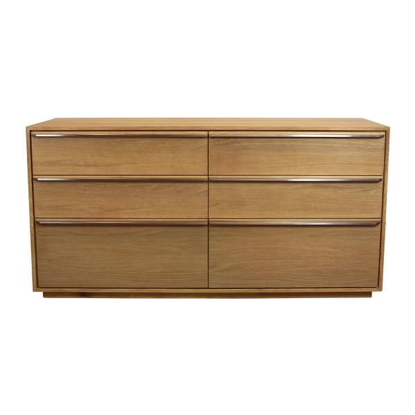 Sarasota 72" Oak Wood 6-Drawer Dresser with Metal Handles in Natural Finish  - Bed Bath & Beyond - 41019182