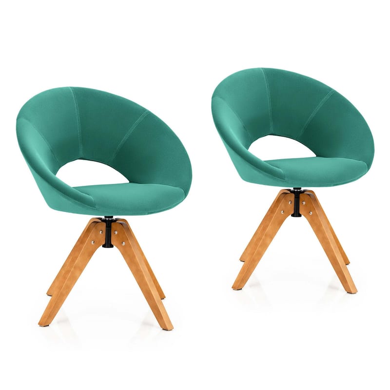 Gymax Set of 2 Swivel Accent Chair Modern Velvet Vanity Chair w/ Wood - Green