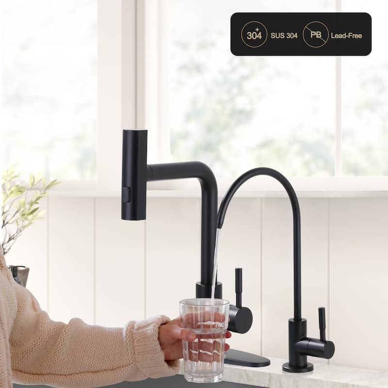 WOWOW Modern-Style Three-Function Pull-Down Kitchen Faucet with Filter Faucet