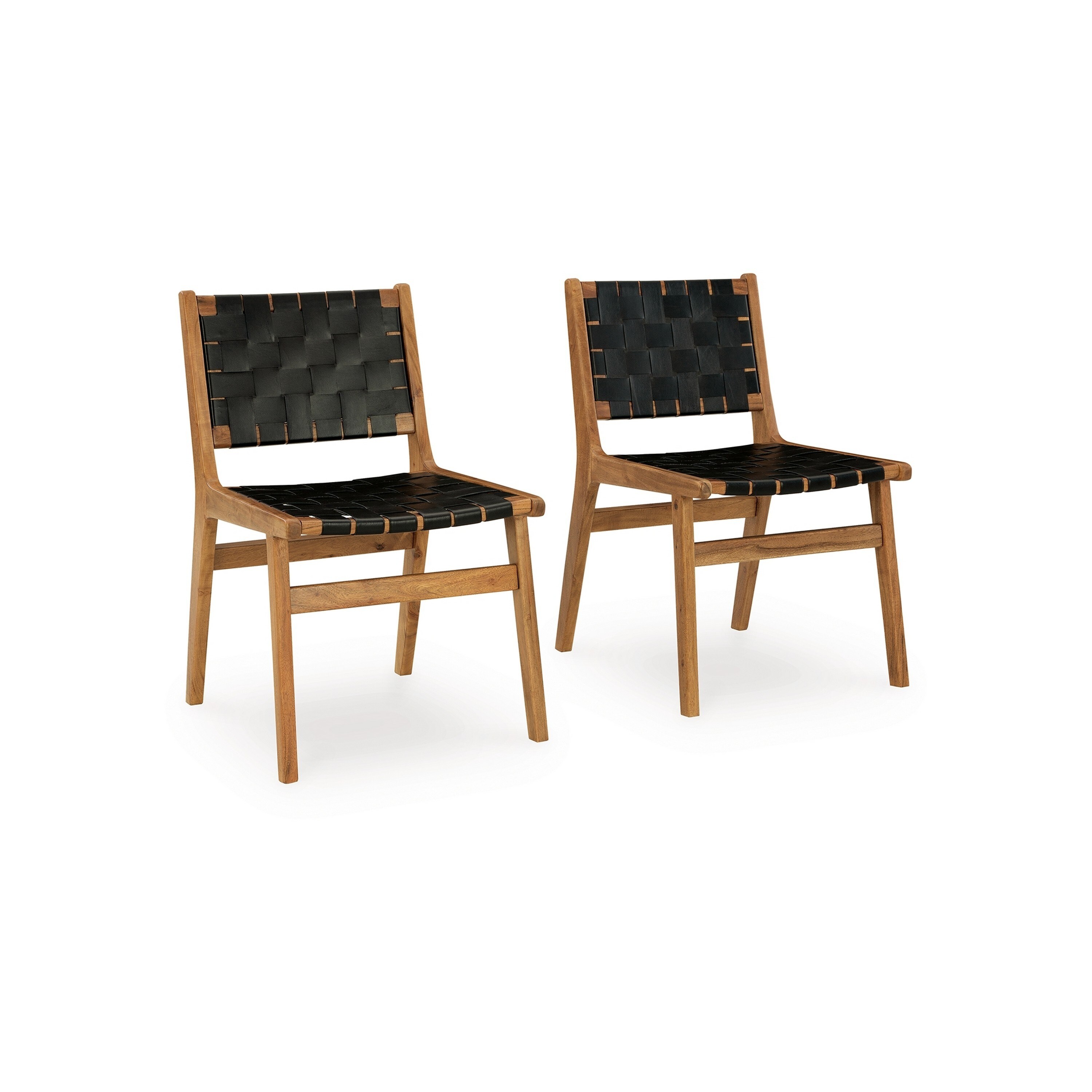 Dinno Dining Side Chair Set of 2, Brown Wood, Black Woven
